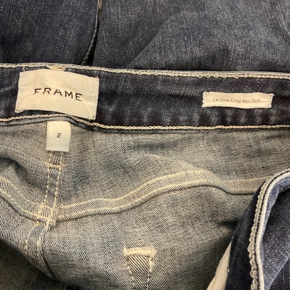 Frame Le One Crop Mini Boot Jeans 2 Blue Wash Raw Rolled Hem Stretch 30-34 - Picture 11 of 11